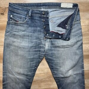 Diesel Jeans Men 36x32 Blue Buster Slim Tapered Leg Dirty Wash Fade Modern Pant